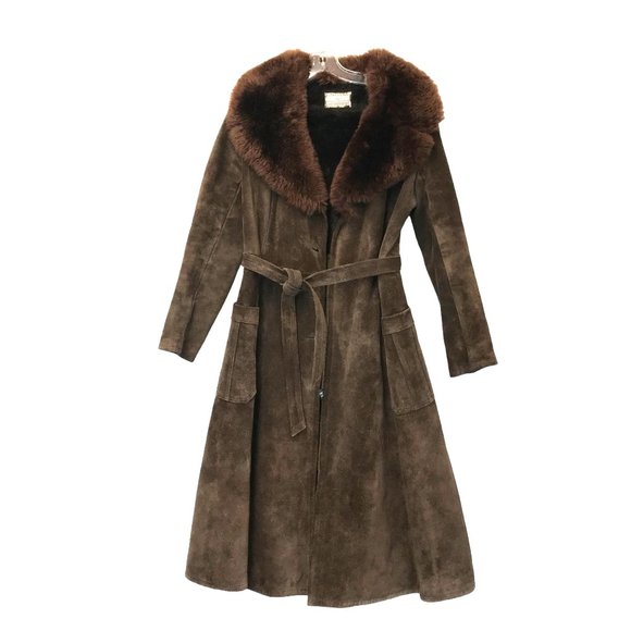 Juan Sebastian Jackets & Blazers - Long Brown Leather Coat Faux Sherpa Fur Lined Womens XS Size 2 Juan Sebastian